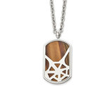Mens Stainless Steel Tiger's Eye Spider Web Dog Tag Pendant Necklace with Chain (24 Inches)